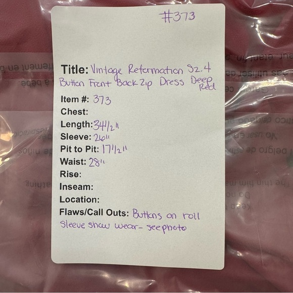 Vintage Reformation Sz. 4 Button Down Dress w/Neck Tie Long Sleeve Zip Back - Picture 8 of 8
